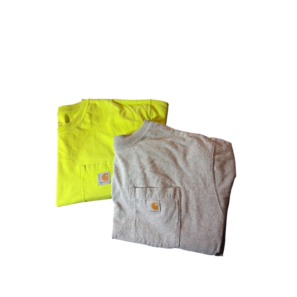 Carhartt Mens 2XL Loose Fit Pocket T-Shirt Bundle Grey High Vis Yellow 2 Pack